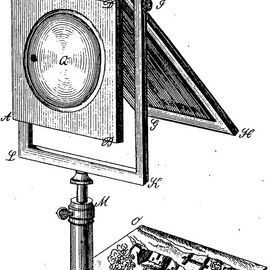 Mahognistativ med linse og spejl
