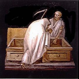 Malet glas i træramme