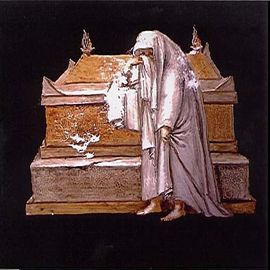 Malet glas i træramme